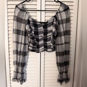 Meraki| Black and White Gingham Plaid Bodycon Blouse Size Small
